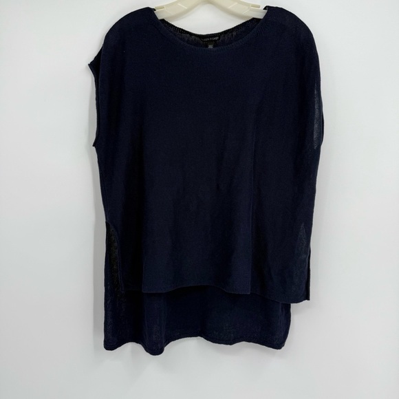 Eileen Fisher 100% Organic LINEN Blue Sleeveless Sweater Top womens size XS - Picture 9 of 9